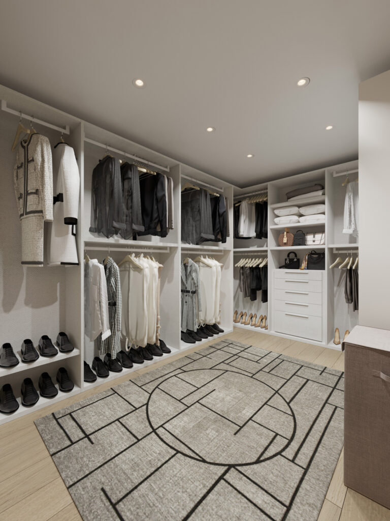 Rendering of a closet with multiple clothing slots