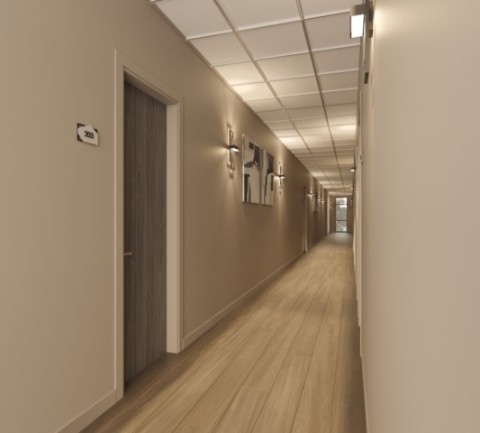 Rendering of Hallway of new apartment building on the 2nd and 3rd floor