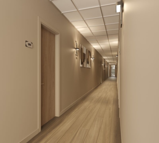 Rendering of Hallway of new apartment building on the 4th floor