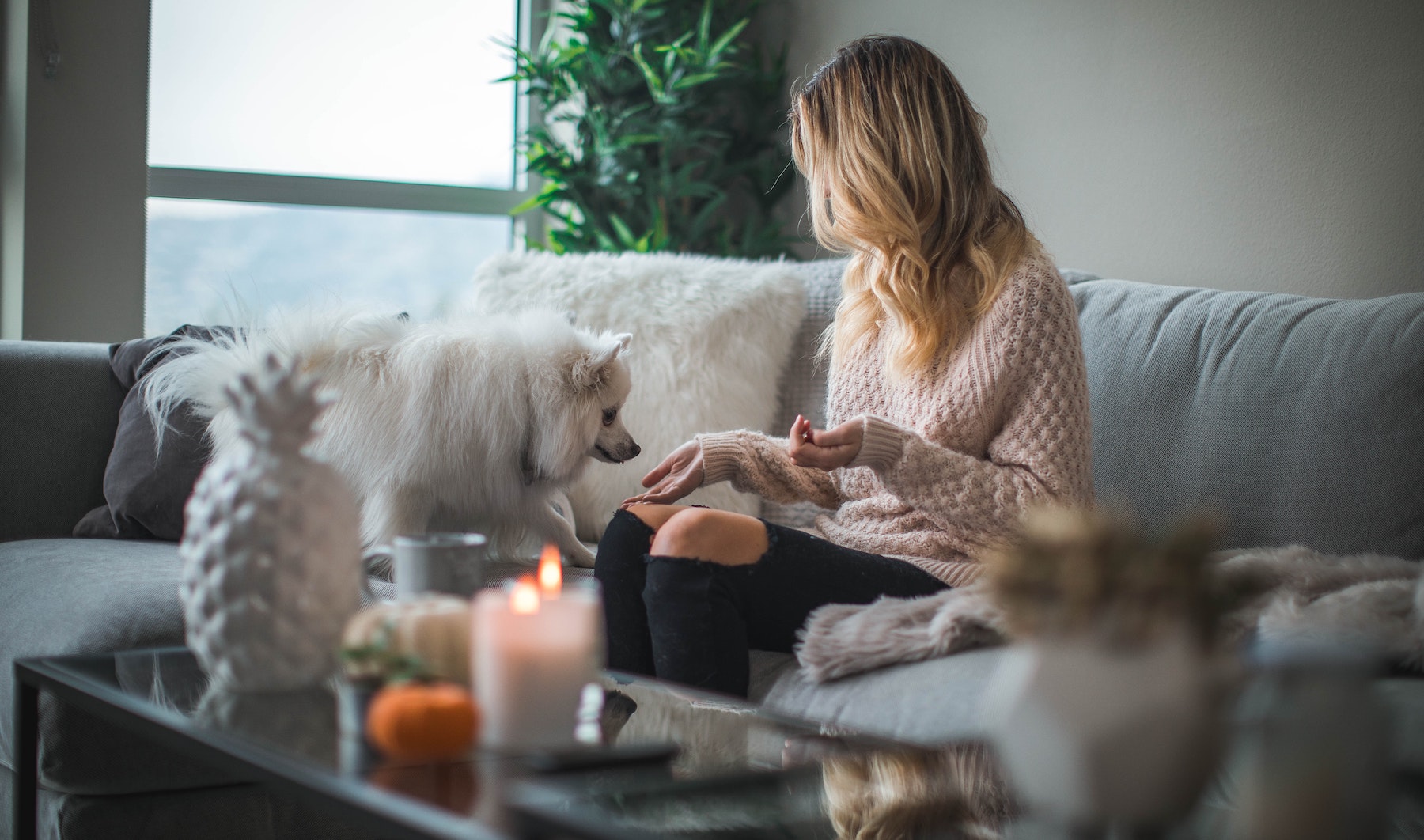 Woman on Couch with dog
